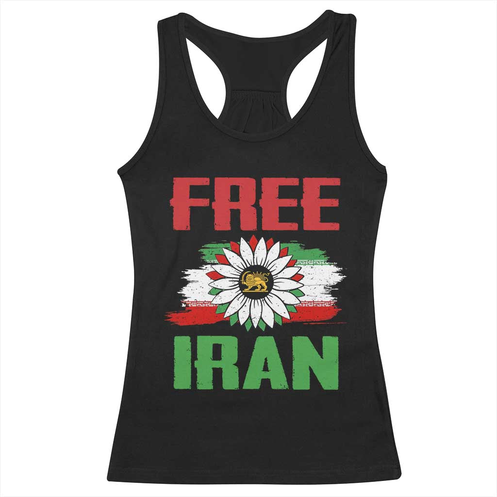 Free Iran Sunflower Racerback Tank Top Persian Flag Lion and Su Iranian Revolution Freedom Supporters TS02 Black Print Your Wear