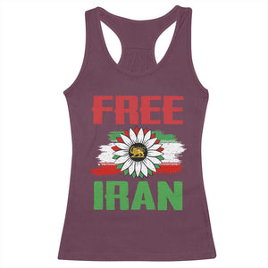 Free Iran Sunflower Racerback Tank Top Persian Flag Lion and Su Iranian Revolution Freedom Supporters TS02 Maroon Print Your Wear