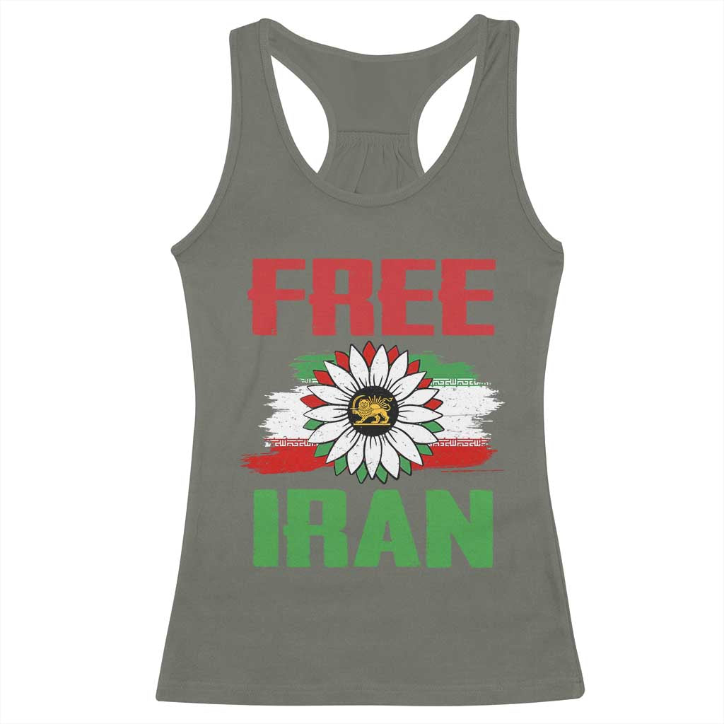 Free Iran Sunflower Racerback Tank Top Persian Flag Lion and Su Iranian Revolution Freedom Supporters TS02 Military Green Print Your Wear