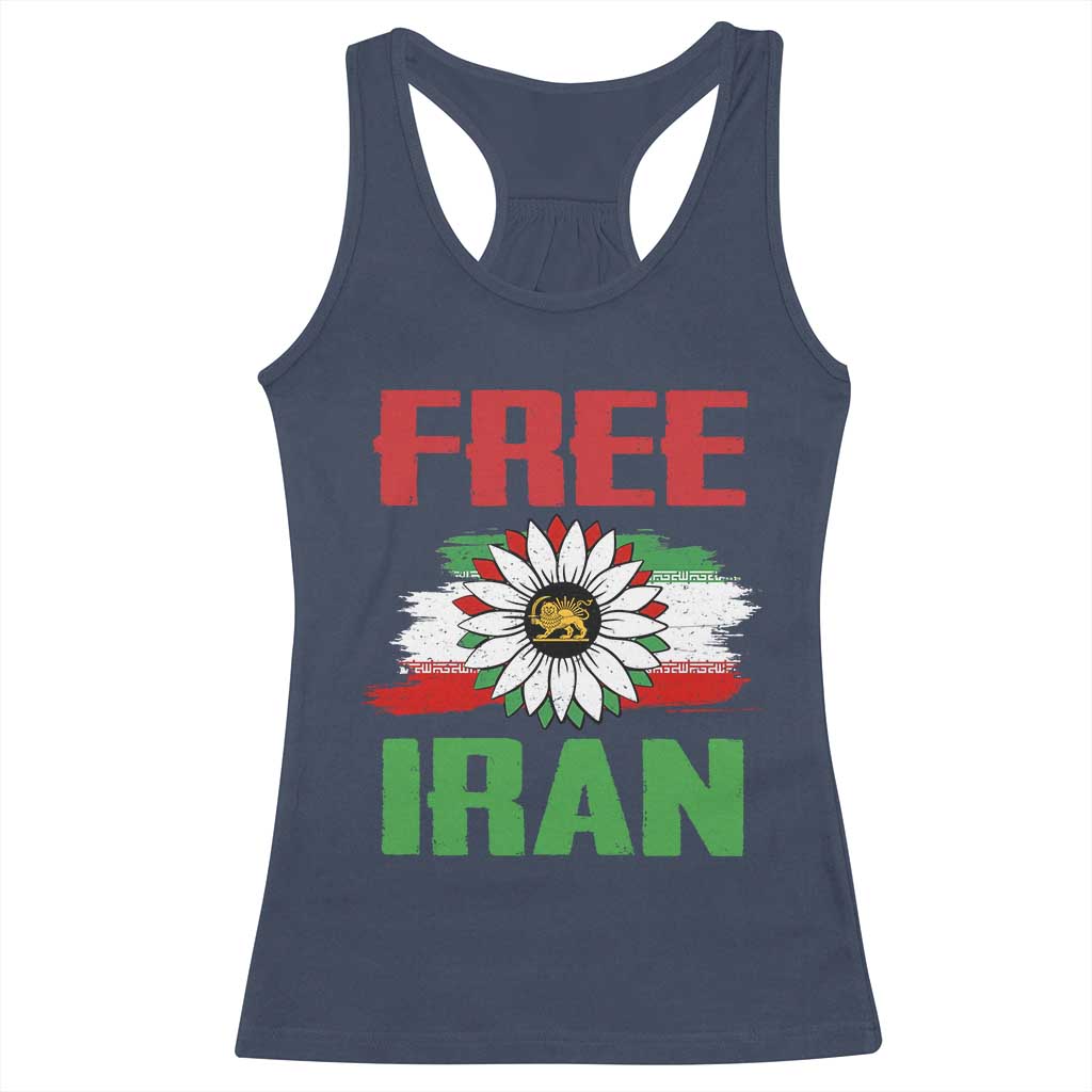 Free Iran Sunflower Racerback Tank Top Persian Flag Lion and Su Iranian Revolution Freedom Supporters TS02 Navy Print Your Wear
