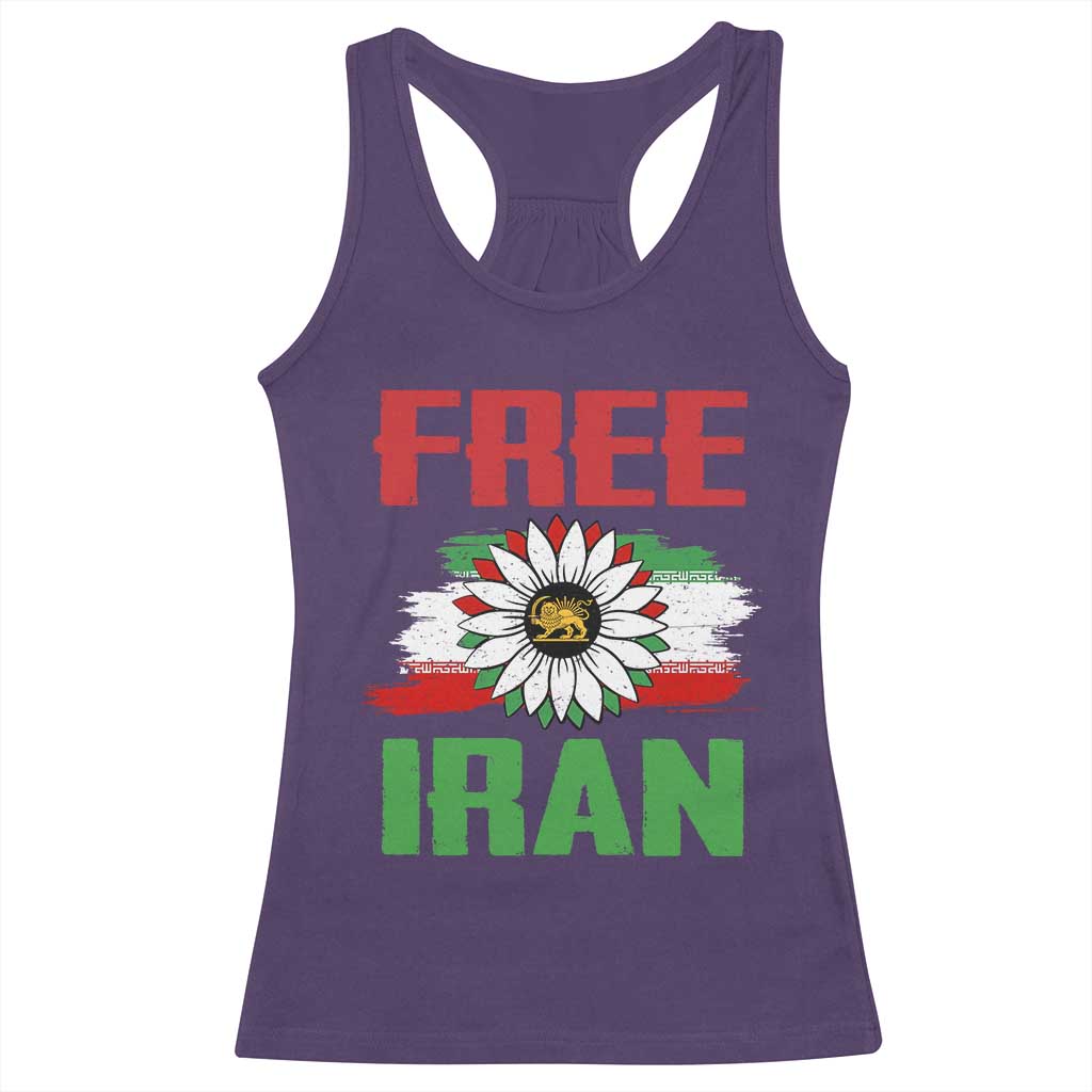 Free Iran Sunflower Racerback Tank Top Persian Flag Lion and Su Iranian Revolution Freedom Supporters TS02 Purple Print Your Wear