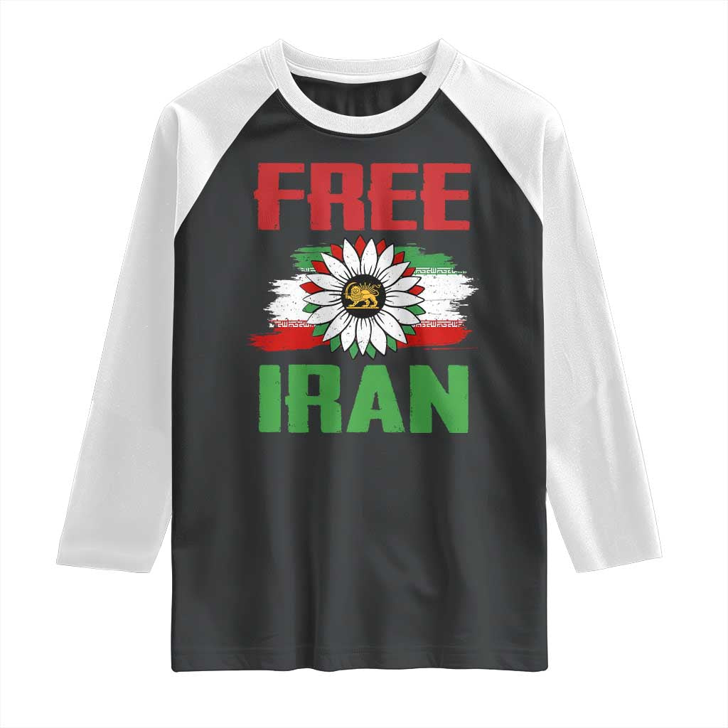 Free Iran Sunflower Raglan Shirt Persian Flag Lion and Su Iranian Revolution Freedom Supporters TS02 Black White Print Your Wear