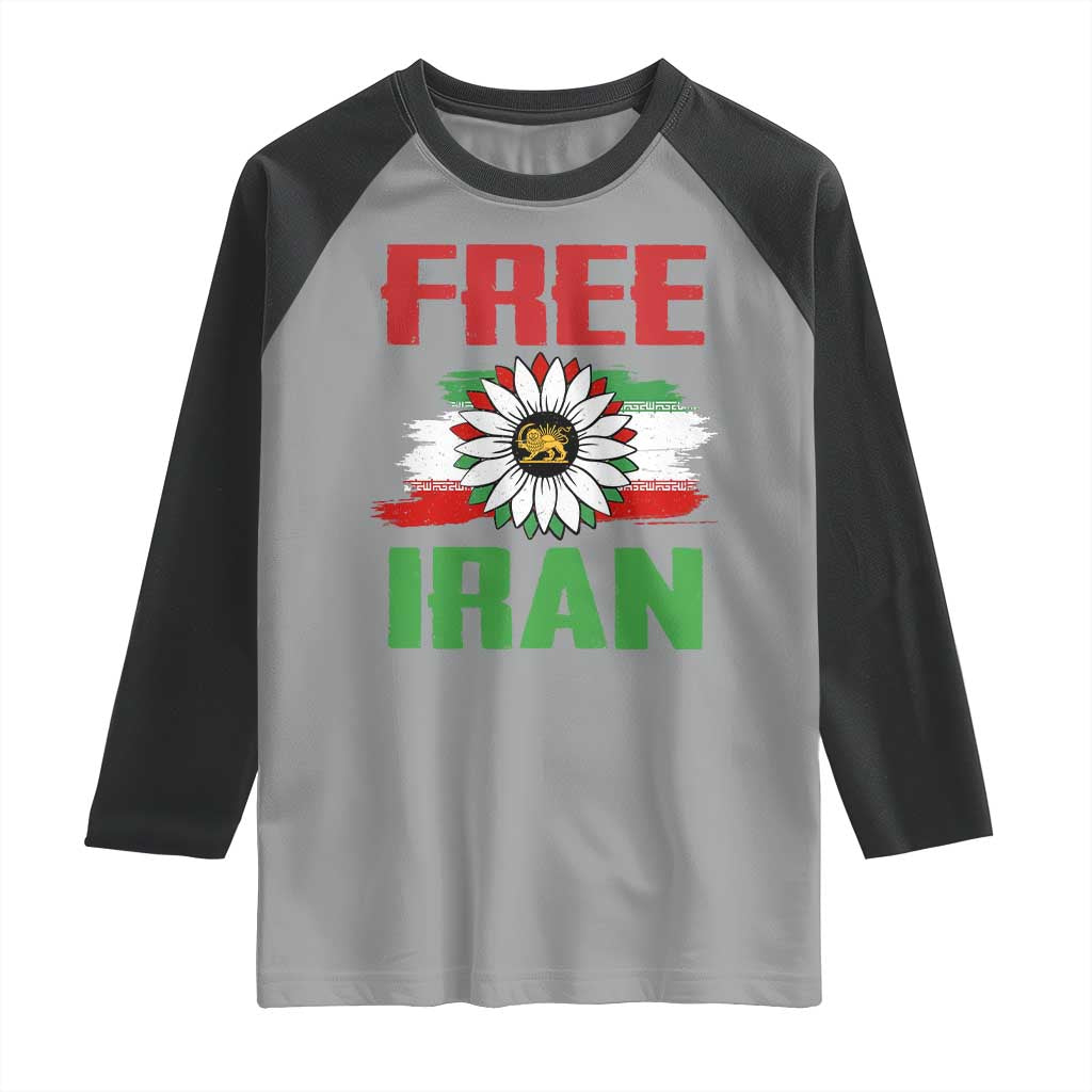 Free Iran Sunflower Raglan Shirt Persian Flag Lion and Su Iranian Revolution Freedom Supporters TS02 Sport Gray Black Print Your Wear