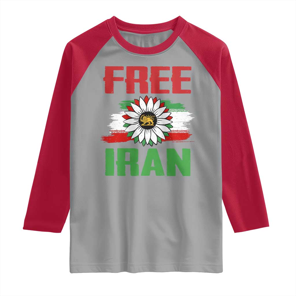 Free Iran Sunflower Raglan Shirt Persian Flag Lion and Su Iranian Revolution Freedom Supporters TS02 Sport Gray Red Print Your Wear