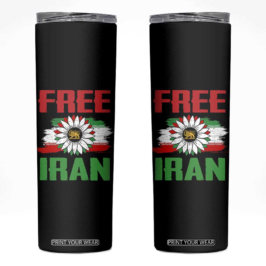Free Iran Sunflower Skinny Tumbler Persian Flag Lion and Su Iranian Revolution Freedom Supporters TS02 Black Print Your Wear