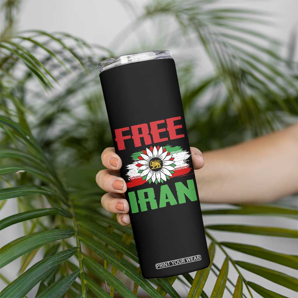 Free Iran Sunflower Skinny Tumbler Persian Flag Lion and Su Iranian Revolution Freedom Supporters TS02 Print Your Wear