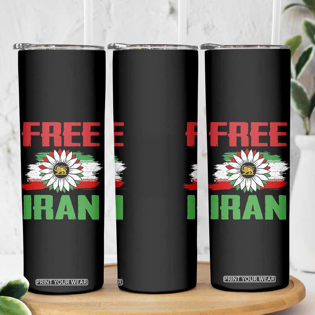 Free Iran Sunflower Skinny Tumbler Persian Flag Lion and Su Iranian Revolution Freedom Supporters TS02 Print Your Wear