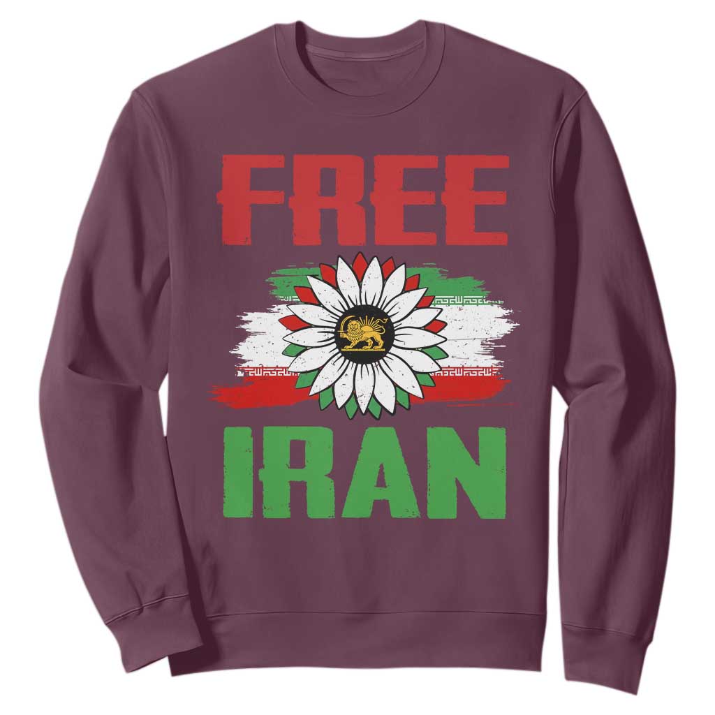 Free Iran Sunflower Sweatshirt Persian Flag Lion and Su Iranian Revolution Freedom Supporters TS02 Maroon Print Your Wear