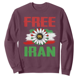 Free Iran Sunflower Sweatshirt Persian Flag Lion and Su Iranian Revolution Freedom Supporters TS02 Maroon Print Your Wear