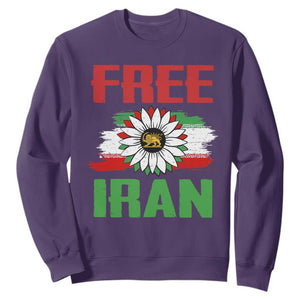 Free Iran Sunflower Sweatshirt Persian Flag Lion and Su Iranian Revolution Freedom Supporters TS02 Purple Print Your Wear