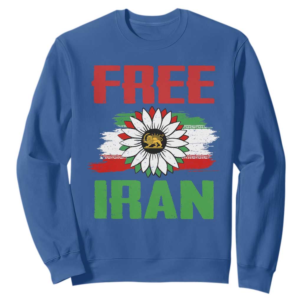 Free Iran Sunflower Sweatshirt Persian Flag Lion and Su Iranian Revolution Freedom Supporters TS02 Royal Blue Print Your Wear