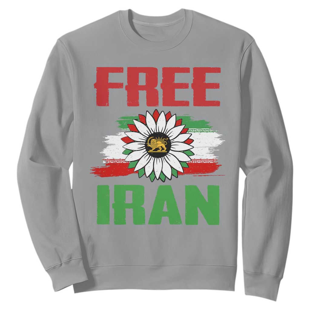 Free Iran Sunflower Sweatshirt Persian Flag Lion and Su Iranian Revolution Freedom Supporters TS02 Sport Gray Print Your Wear