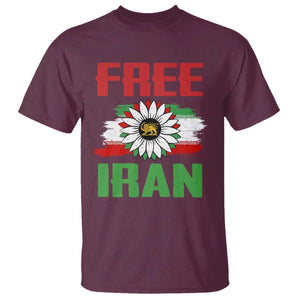 Free Iran Sunflower T Shirt Persian Flag Lion and Su Iranian Revolution Freedom Supporters TS02 Maroon Print Your Wear