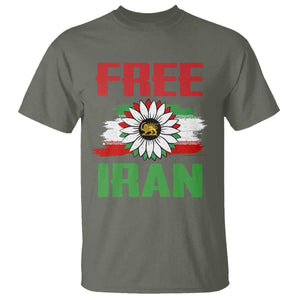Free Iran Sunflower T Shirt Persian Flag Lion and Su Iranian Revolution Freedom Supporters TS02 Military Green Print Your Wear