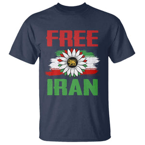 Free Iran Sunflower T Shirt Persian Flag Lion and Su Iranian Revolution Freedom Supporters TS02 Navy Print Your Wear