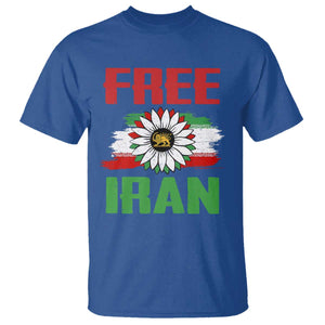 Free Iran Sunflower T Shirt Persian Flag Lion and Su Iranian Revolution Freedom Supporters TS02 Royal Blue Print Your Wear