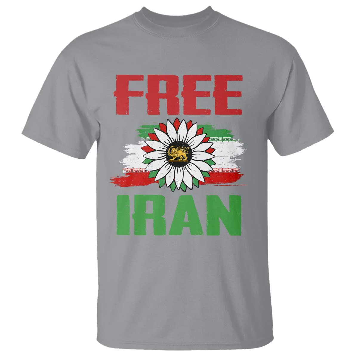 Free Iran Sunflower T Shirt Persian Flag Lion and Su Iranian Revolution Freedom Supporters TS02 Sport Gray Print Your Wear