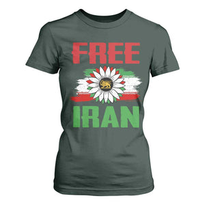 Free Iran Sunflower T Shirt For Women Persian Flag Lion and Su Iranian Revolution Freedom Supporters TS02 Dark Forest Green Print Your Wear