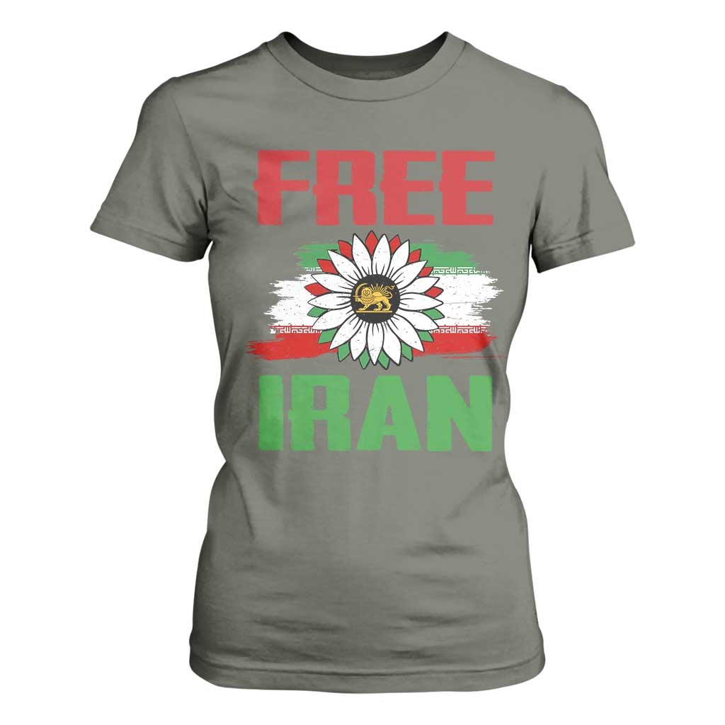 Free Iran Sunflower T Shirt For Women Persian Flag Lion and Su Iranian Revolution Freedom Supporters TS02 Military Green Print Your Wear