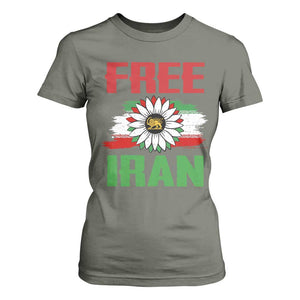 Free Iran Sunflower T Shirt For Women Persian Flag Lion and Su Iranian Revolution Freedom Supporters TS02 Military Green Print Your Wear