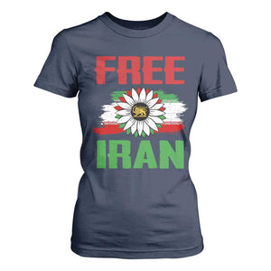 Free Iran Sunflower T Shirt For Women Persian Flag Lion and Su Iranian Revolution Freedom Supporters TS02 Navy Print Your Wear