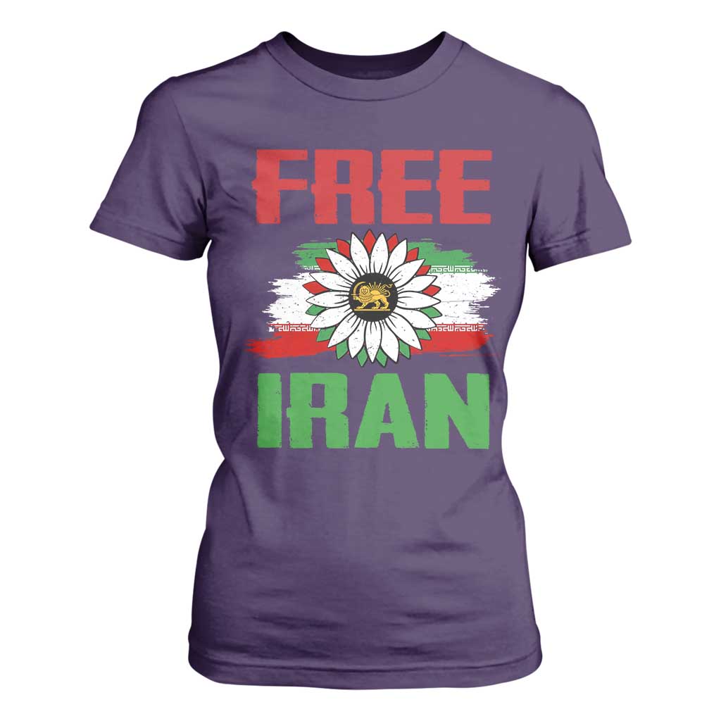 Free Iran Sunflower T Shirt For Women Persian Flag Lion and Su Iranian Revolution Freedom Supporters TS02 Purple Print Your Wear