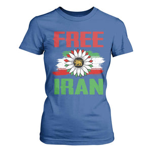 Free Iran Sunflower T Shirt For Women Persian Flag Lion and Su Iranian Revolution Freedom Supporters TS02 Royal Blue Print Your Wear