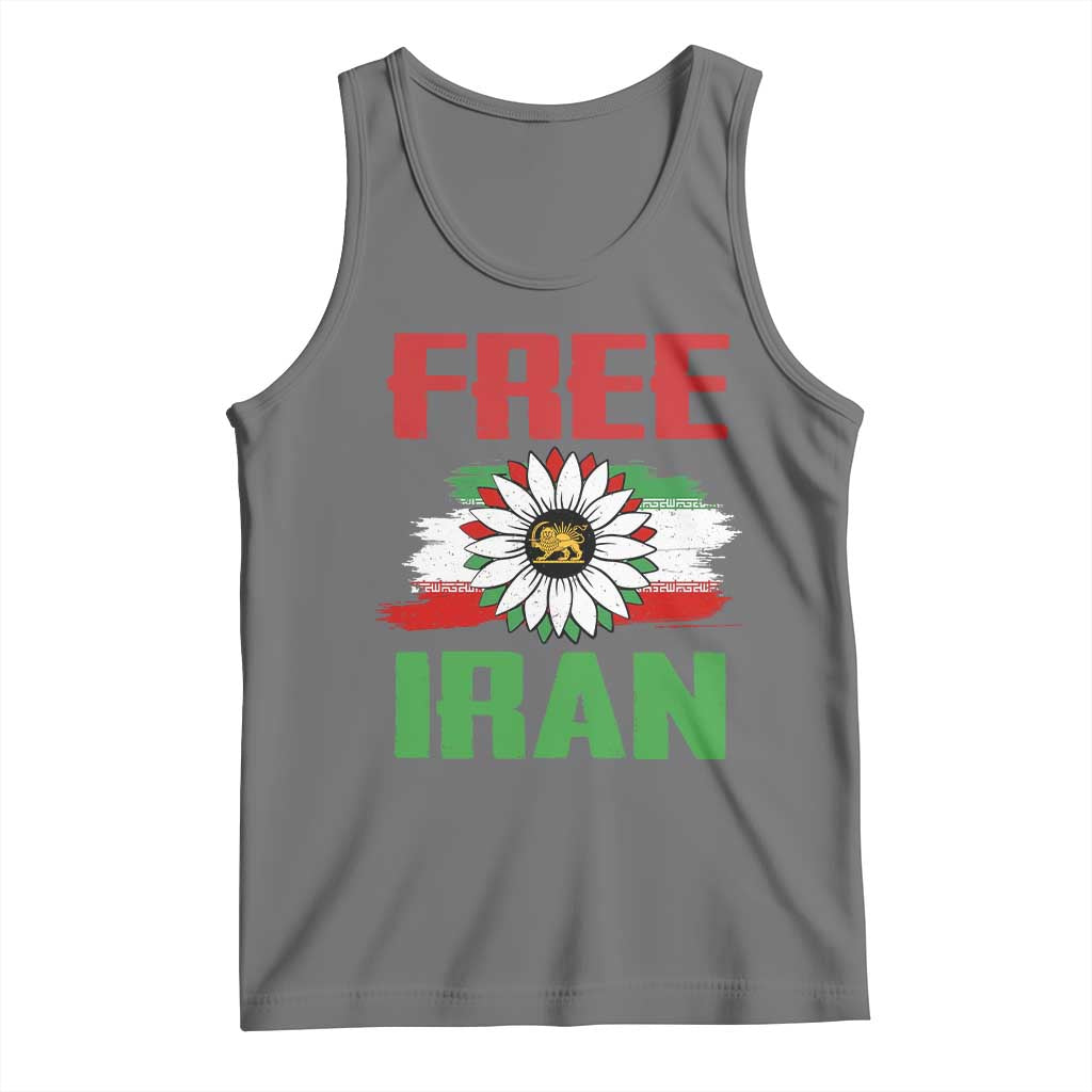 Free Iran Sunflower Tank Top Persian Flag Lion and Su Iranian Revolution Freedom Supporters TS02 Black Heather Print Your Wear