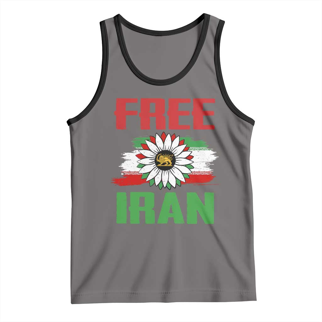 Free Iran Sunflower Tank Top Persian Flag Lion and Su Iranian Revolution Freedom Supporters TS02 Deep Heather Black Print Your Wear