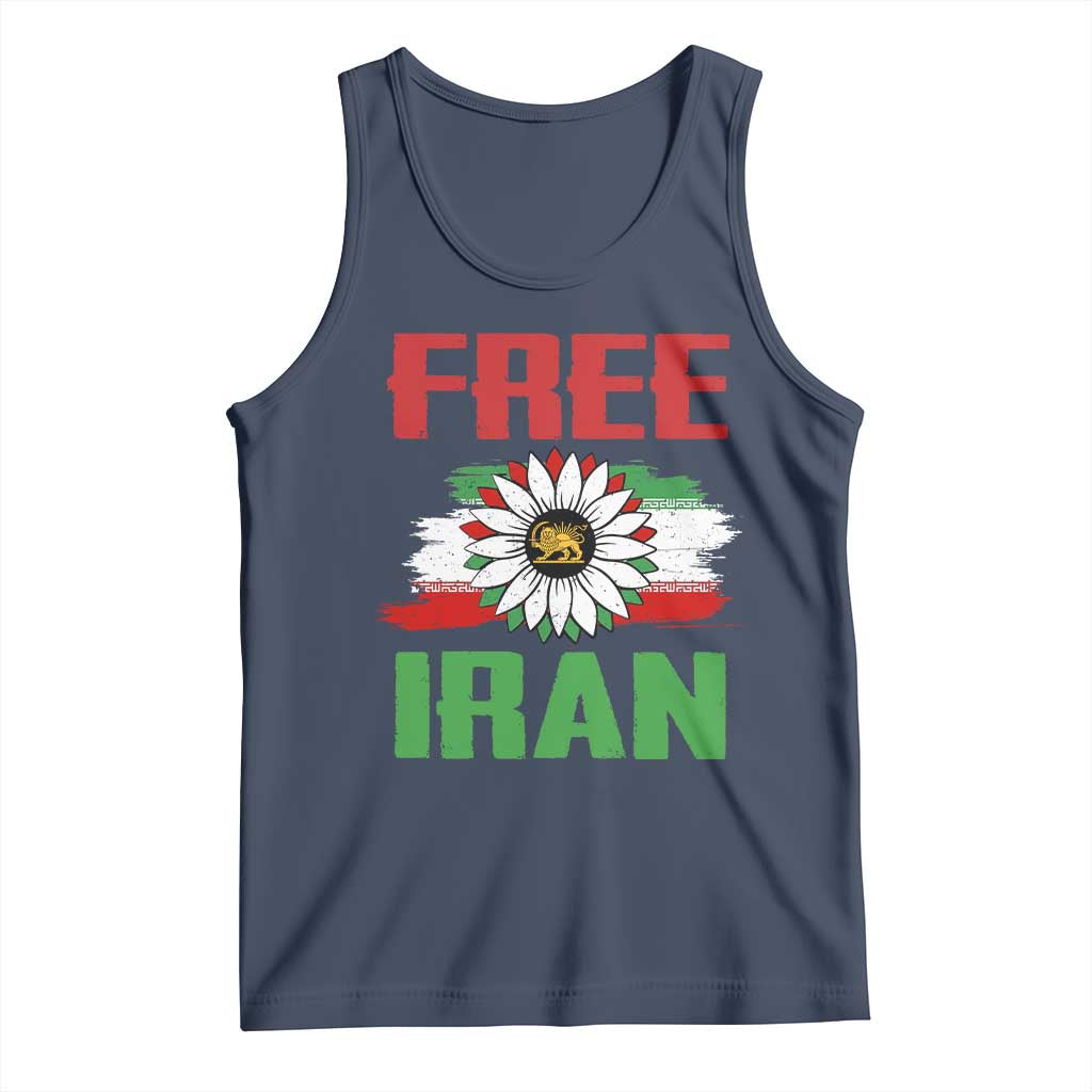 Free Iran Sunflower Tank Top Persian Flag Lion and Su Iranian Revolution Freedom Supporters TS02 Navy Print Your Wear