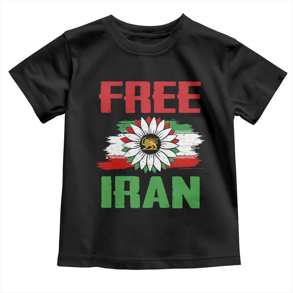 Free Iran Sunflower Toddler T Shirt Persian Flag Lion and Su Iranian Revolution Freedom Supporters TS02 Black Print Your Wear
