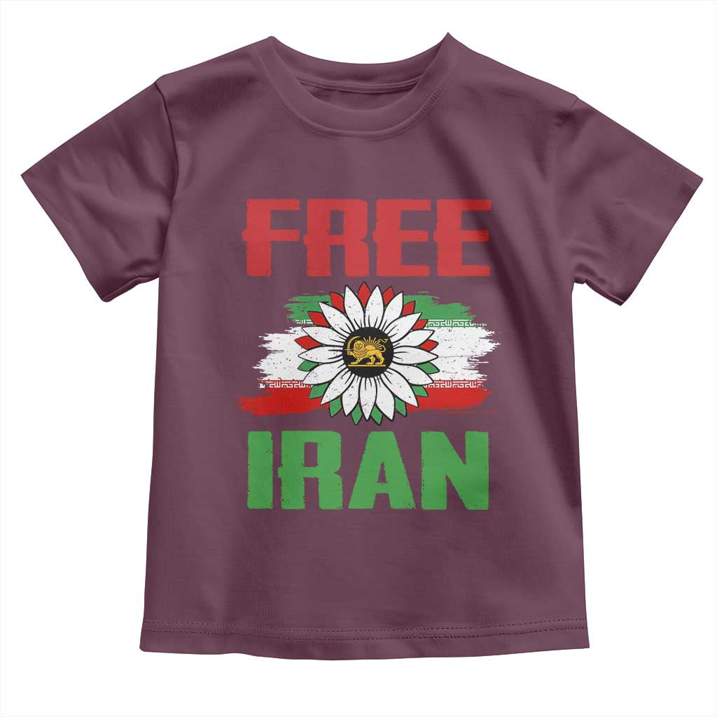 Free Iran Sunflower Toddler T Shirt Persian Flag Lion and Su Iranian Revolution Freedom Supporters TS02 Maroon Print Your Wear