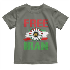 Free Iran Sunflower Toddler T Shirt Persian Flag Lion and Su Iranian Revolution Freedom Supporters TS02 Military Green Print Your Wear