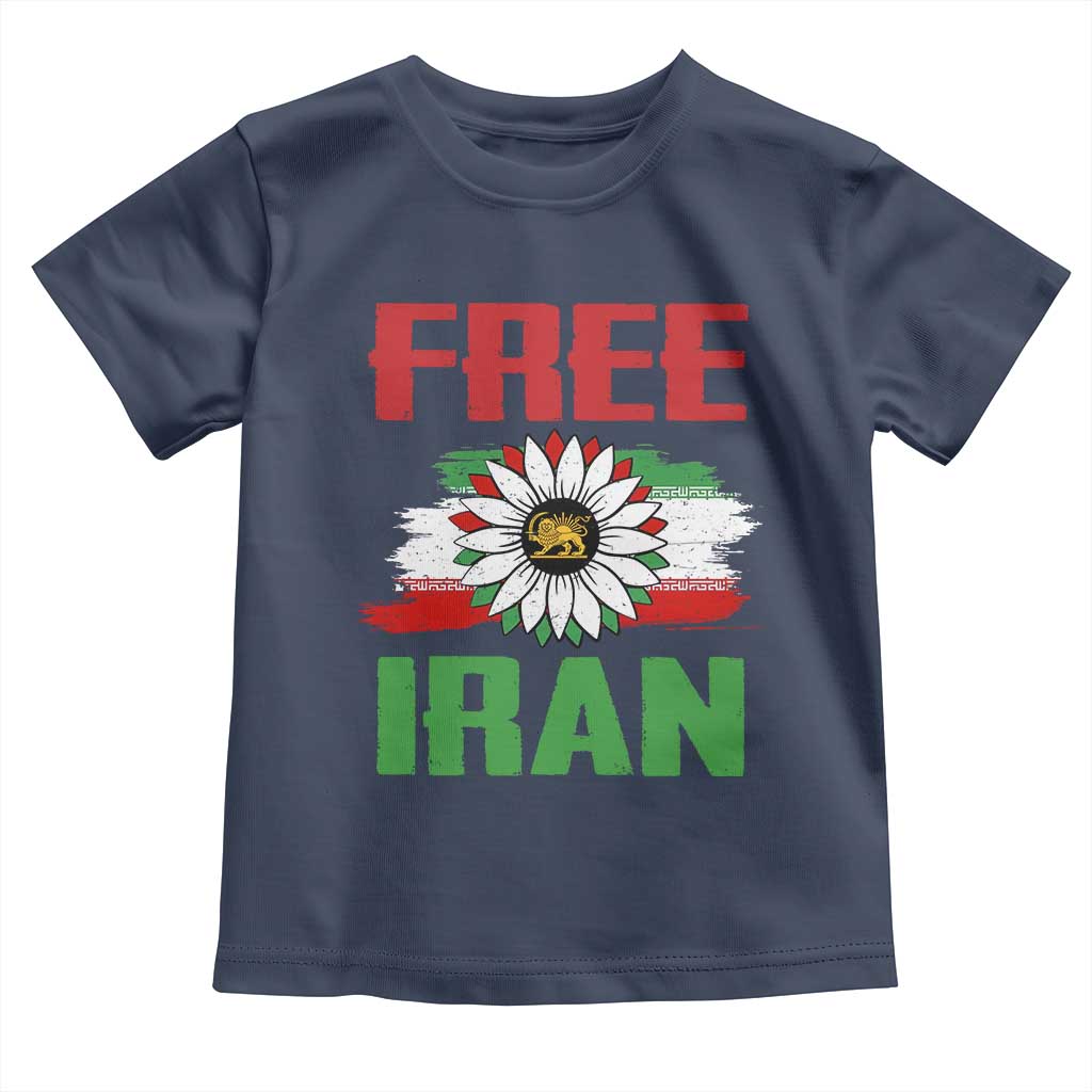 Free Iran Sunflower Toddler T Shirt Persian Flag Lion and Su Iranian Revolution Freedom Supporters TS02 Navy Print Your Wear