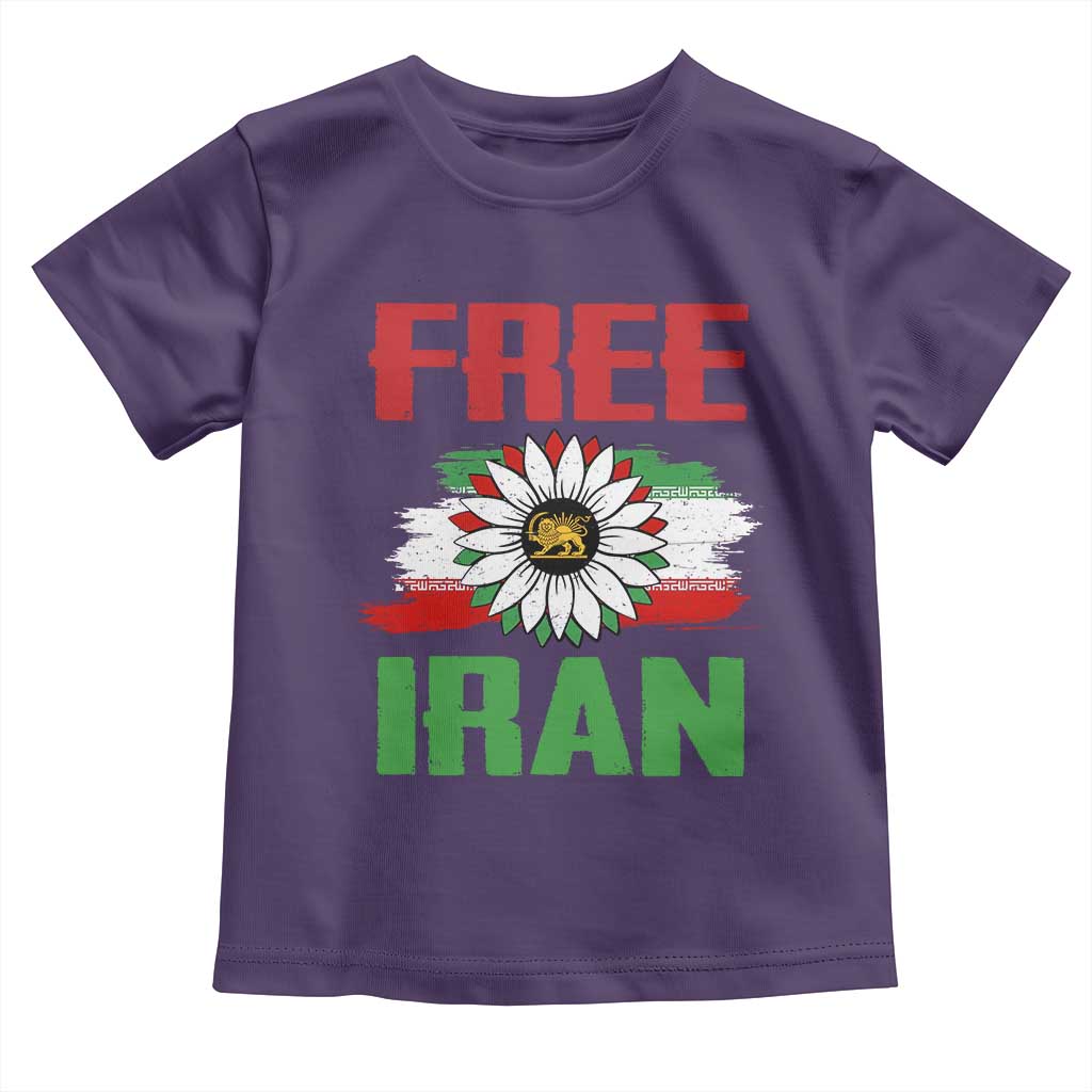 Free Iran Sunflower Toddler T Shirt Persian Flag Lion and Su Iranian Revolution Freedom Supporters TS02 Purple Print Your Wear