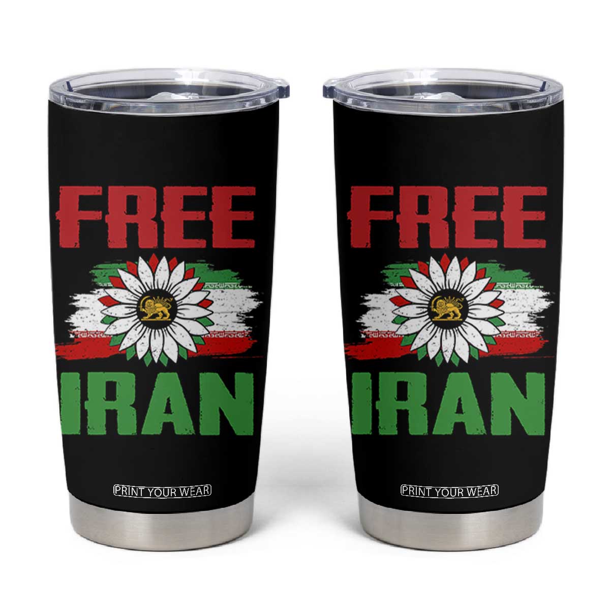 Free Iran Sunflower Tumbler Cup Persian Flag Lion and Su Iranian Revolution Freedom Supporters TS02 Black Print Your Wear