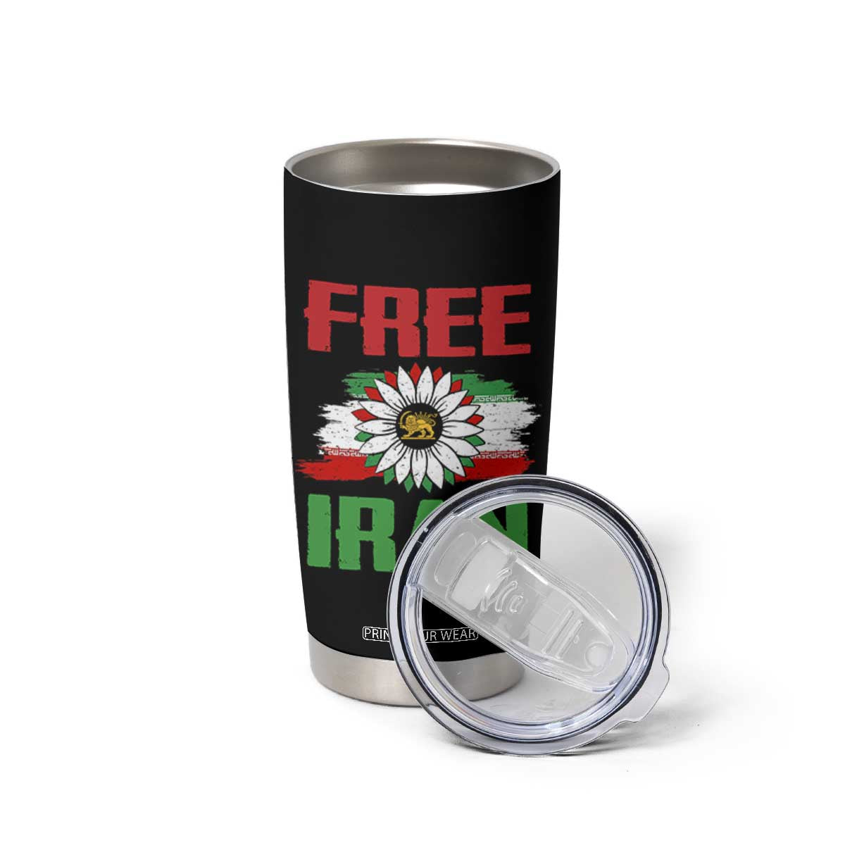 Free Iran Sunflower Tumbler Cup Persian Flag Lion and Su Iranian Revolution Freedom Supporters TS02 Print Your Wear