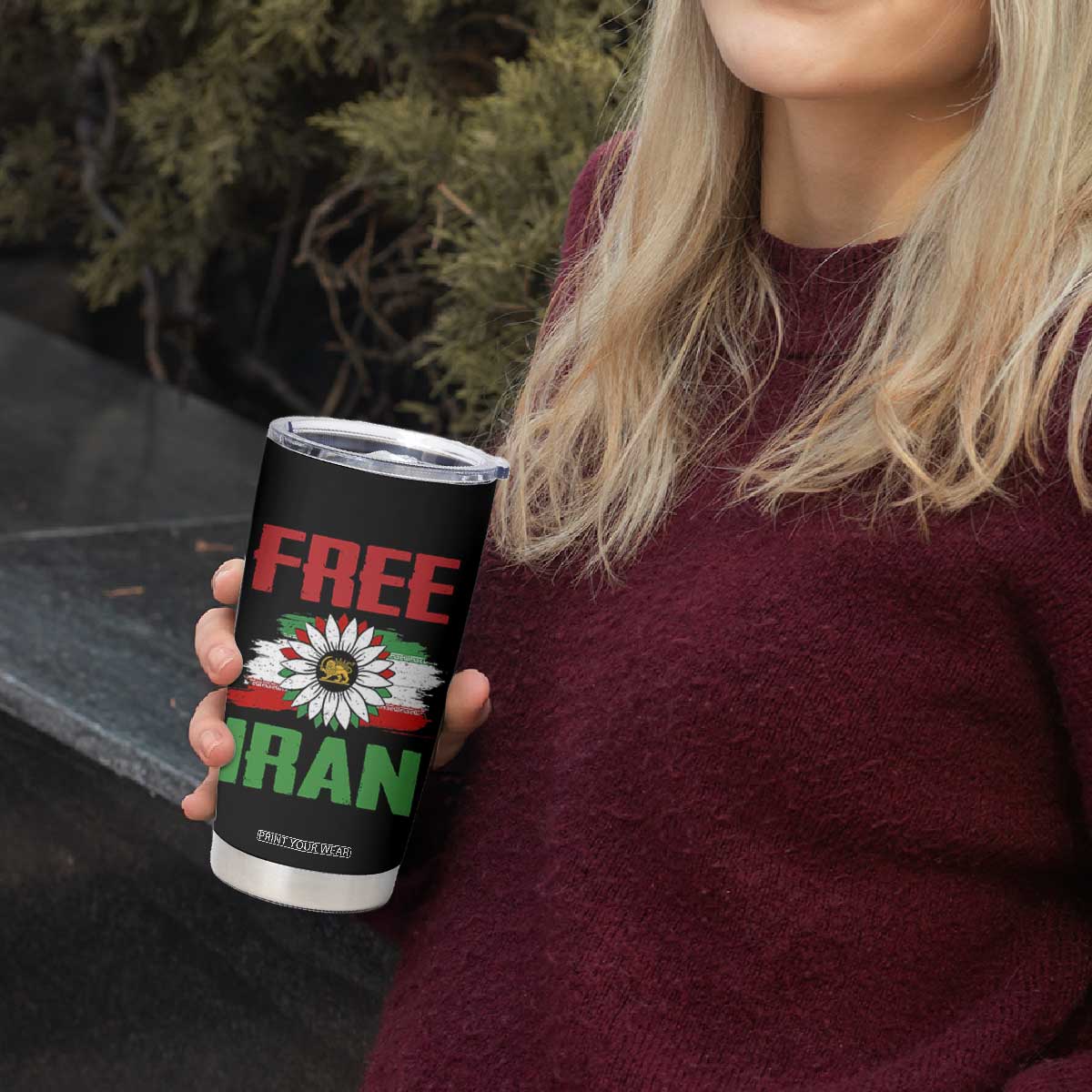Free Iran Sunflower Tumbler Cup Persian Flag Lion and Su Iranian Revolution Freedom Supporters TS02 Print Your Wear