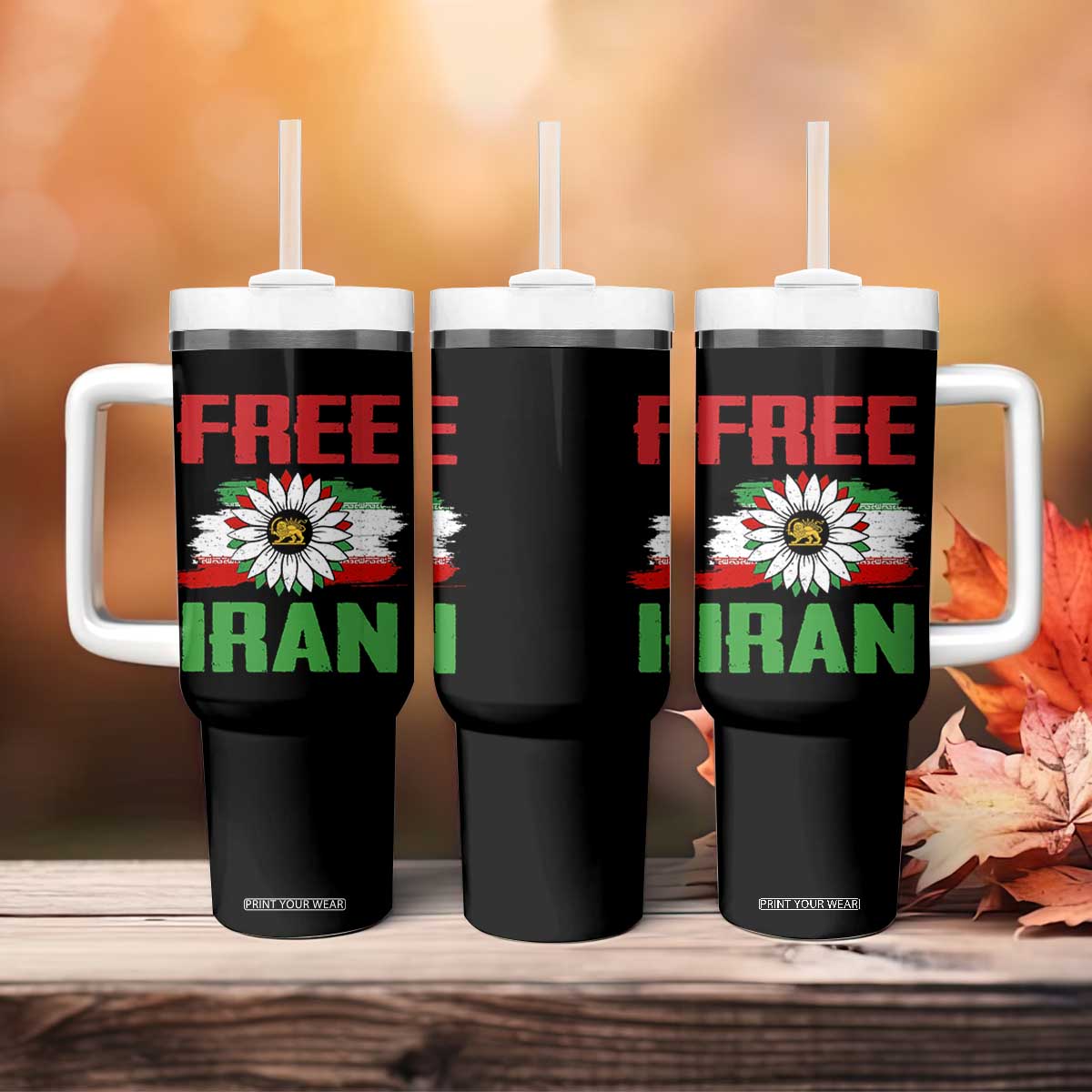 Free Iran Sunflower Tumbler With Handle Persian Flag Lion and Su Iranian Revolution Freedom Supporters TS02 Print Your Wear