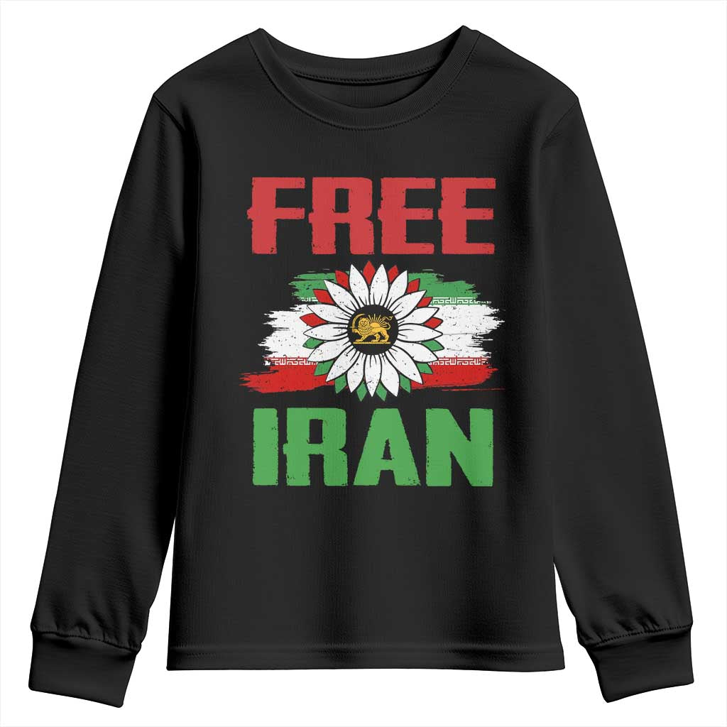 Free Iran Sunflower Youth Sweatshirt Persian Flag Lion and Su Iranian Revolution Freedom Supporters TS02 Black Print Your Wear