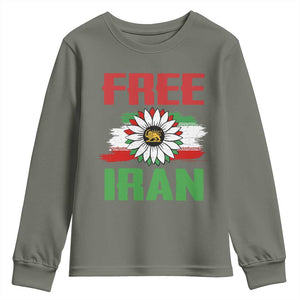 Free Iran Sunflower Youth Sweatshirt Persian Flag Lion and Su Iranian Revolution Freedom Supporters TS02 Military Green Print Your Wear