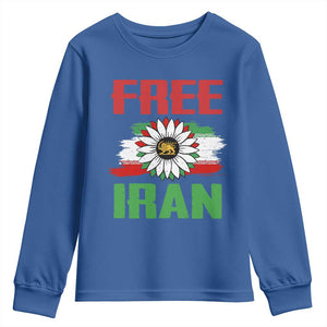 Free Iran Sunflower Youth Sweatshirt Persian Flag Lion and Su Iranian Revolution Freedom Supporters TS02 Royal Blue Print Your Wear