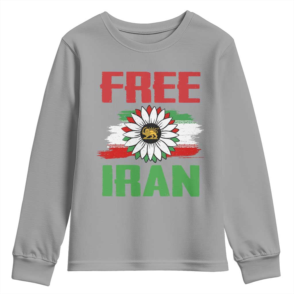 Free Iran Sunflower Youth Sweatshirt Persian Flag Lion and Su Iranian Revolution Freedom Supporters TS02 Sport Gray Print Your Wear