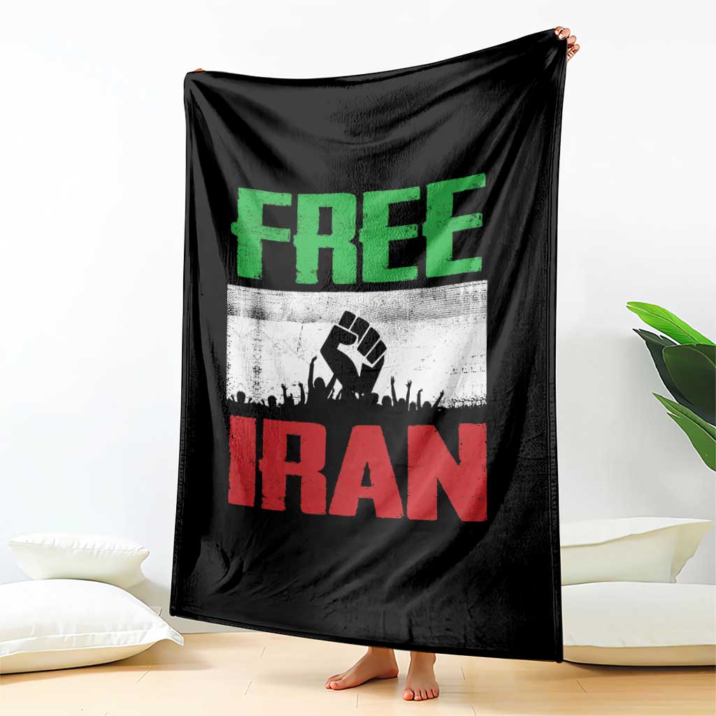 Free Iran Freedom Protest Throw Blanket Iranian Flag Raised Fist and Crowd Revolution TS02 Print Your Wear