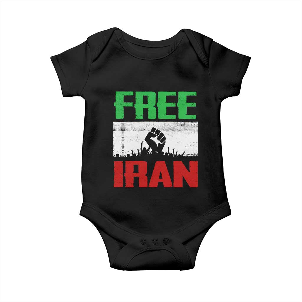 Free Iran Freedom Protest Baby Onesie Iranian Flag Raised Fist and Crowd Revolution TS02 Black Print Your Wear