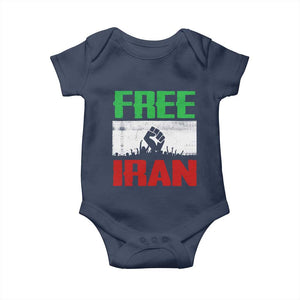 Free Iran Freedom Protest Baby Onesie Iranian Flag Raised Fist and Crowd Revolution TS02 Navy Print Your Wear