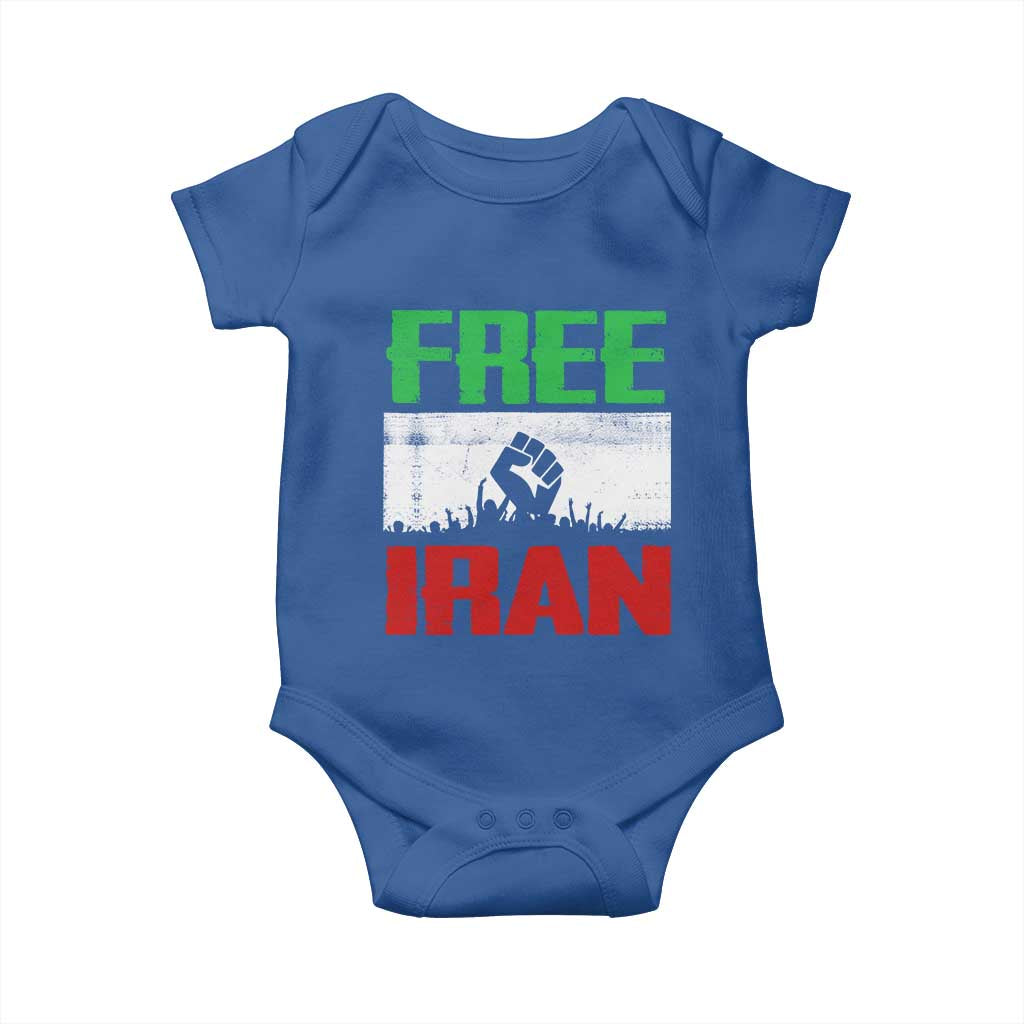 Free Iran Freedom Protest Baby Onesie Iranian Flag Raised Fist and Crowd Revolution TS02 Royal Blue Print Your Wear