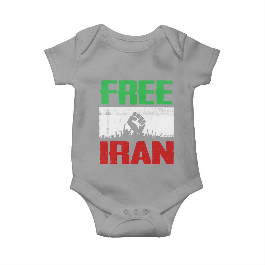 Free Iran Freedom Protest Baby Onesie Iranian Flag Raised Fist and Crowd Revolution TS02 Sport Gray Print Your Wear