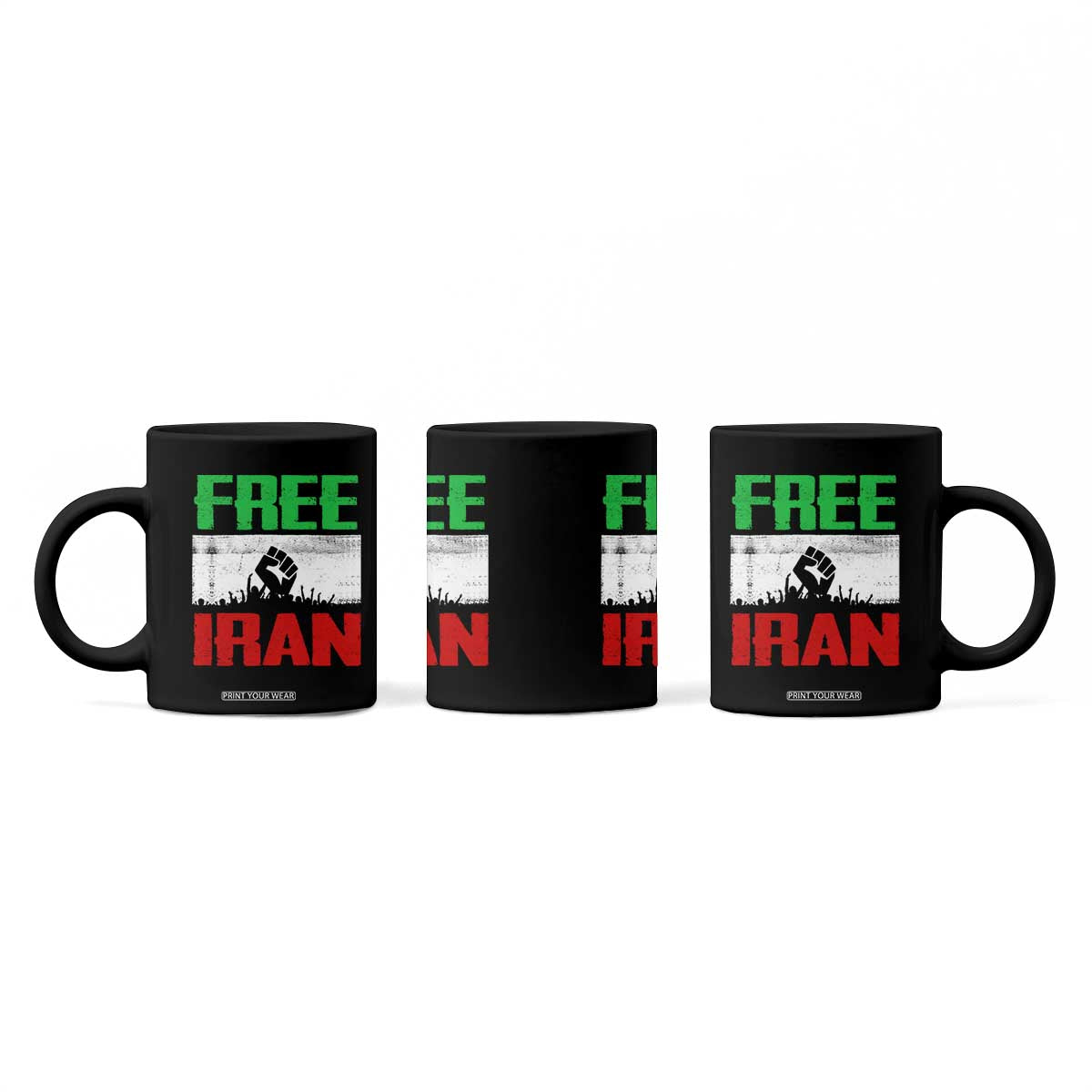 Free Iran Freedom Protest Coffee Mug Iranian Flag Raised Fist and Crowd Revolution TS02 Print Your Wear