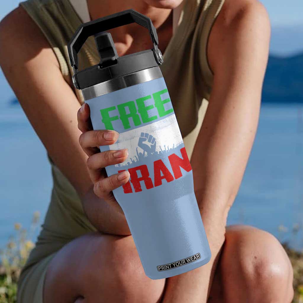 Free Iran Freedom Protest Flip Straw Tumbler Iranian Flag Raised Fist and Crowd Revolution TS02 One Size: 30 oz Light Blue Print Your Wear